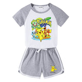Children Pokemon Pikachu Tshirts & Shorts Short-Sleeved T-shirt Shorts Casual Sports Two-Piece Neutral