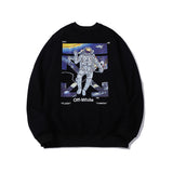 Off White Sweatshirts Long Sleeve round Neck Sweater Autumn and Winter Outer Space Astronauts Arrow Pattern Terry Sweater