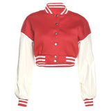 Women Coats Autumn and Winter Women's Single-Breasted Slim Jacket Pu Stitching Long Sleeve Baseball Uniform Coat