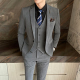 Seersucker Suit Men's Suit Set Slim Fit Business Plaid Three-Piece Set