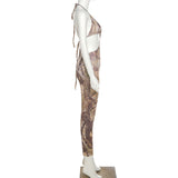 Summer Women's Sexy Low-Cut Sleeveless Printed High Waist Hip Lift Tight Jumpsuit Women