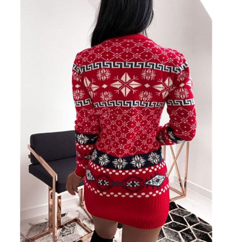 Sweater Dress Outfit With Tights 2 Pieces Set Autumn and Winter Knitted Sweater Women's Christmas Diamond Knitted Long-Sleeved Dress