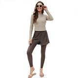 Burkini Muslim Swimwear Printed Swimsuit Long Sleeve Top Fake Two-Piece Trousers Solid Color Split Swimsuit