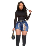 Women Plus Size Denim Shorts Fashion Personality Bandage Denim Shorts