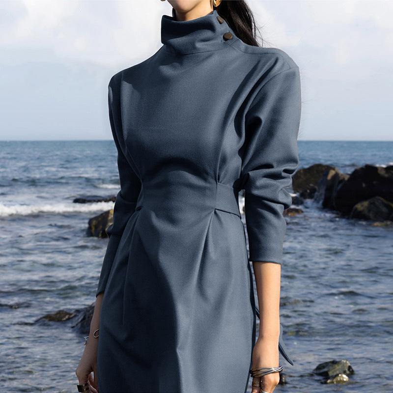 Work Dresses for Teachers Long Dress Winter Temperament Commute Solid Color Dress
