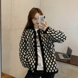 Preppy Aesthetic Outfits Knitwear Cardigan Sweater Coat Women's Autumn Diamond Quilted Top