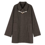 Beth Dutton Outfits Horn Button Knitted Woolen Coat Women's Thickened Winter Loose Mid-Length Coat