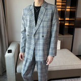 Seersucker Suit Leisure Suit Coat Top Plaid Single Breasted Two-Piece Set Men's Clothing