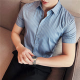 Men Shirts Short Sleeve Striped Shirt