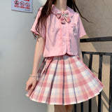 Gothic Lolita Harajuku Style Clothing Embroidered Strawberry Rabbit JK Uniform Short Sleeve round Neck Shirt Top
