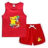 Children Pokemon Pikachu Tshirts & Shorts Casual Sports Sweat-Absorbent Suit Neutral