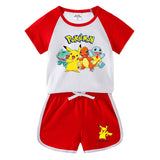 Children Pokemon Pikachu Tshirts & Shorts Short Sleeve T-shirt Shorts Casual Sports Two Pieces