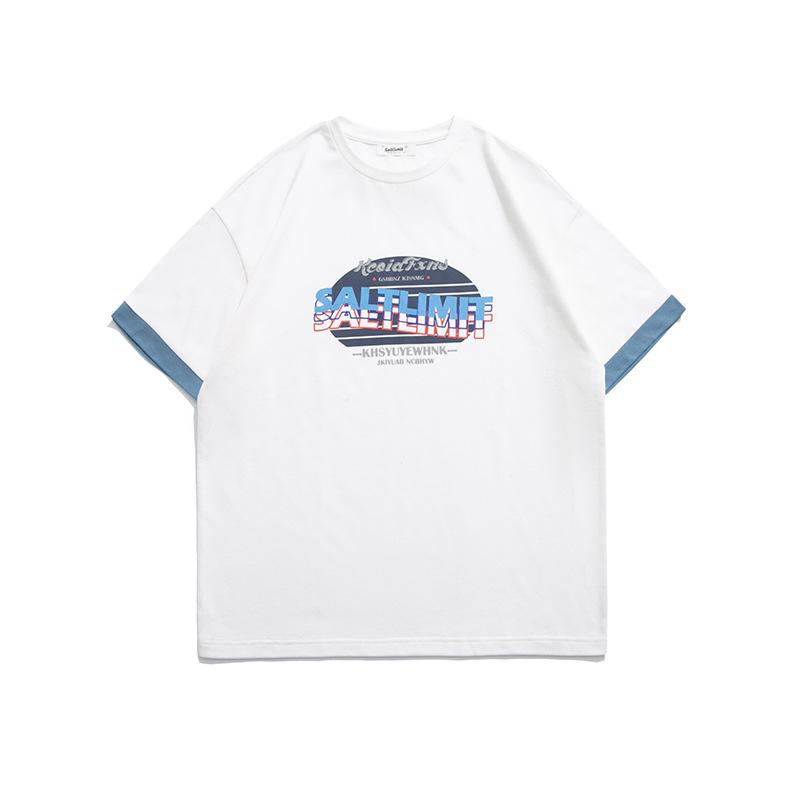 Men T Shirt Summer Casual Tops Men's Clothes Summer Wear Vintage Men's round Neck Short Sleeve Casual Loose Letter Print Fake Two Pieces