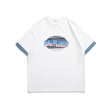 Men T Shirt Summer Casual Tops Men's Clothes Summer Wear Vintage Men's round Neck Short Sleeve Casual Loose Letter Print Fake Two Pieces