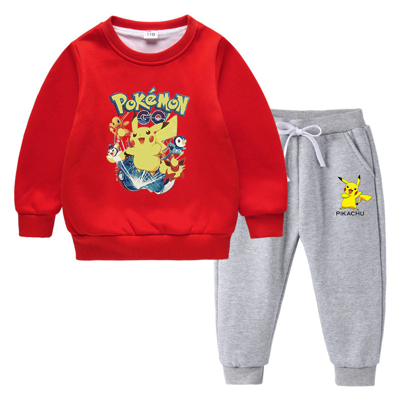 Children Pokemon Pikachu Hoodie & Pant Set Fleece Lined Padded Warm Keeping Sweatshirt Set