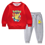 Children Pokemon Pikachu Hoodie & Pant Set Fleece Lined Padded Warm Keeping Sweatshirt Set