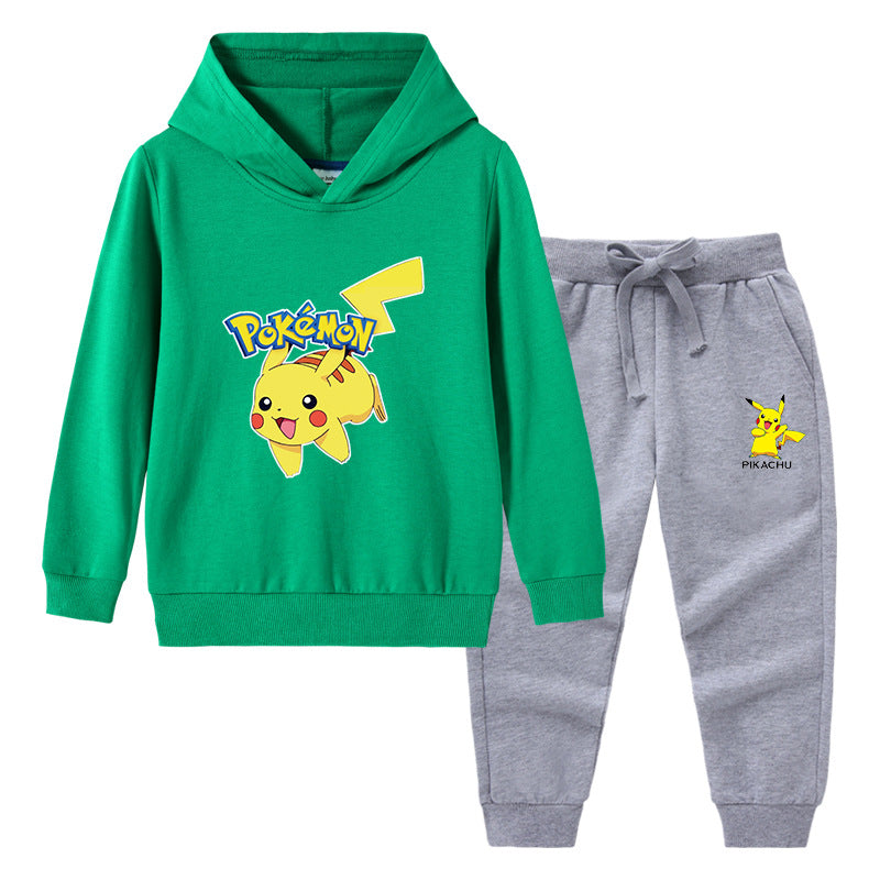 Children Pokemon Pikachu Hoodie & Pant Set Hooded Sweater Trousers Two-Piece Baby Cotton Sweater Set