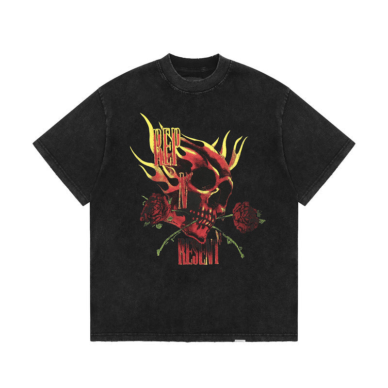 Present T Shirt Rose Skull Rock Band Distressed T-shirt Men