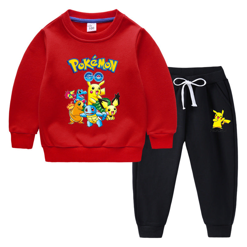 Children Pokemon Pikachu Hoodie & Pant Set Fleece Lined Padded Warm Keeping Winter Clothes Sweatershirt Suit