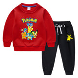 Children Pokemon Pikachu Hoodie & Pant Set Fleece Lined Padded Warm Keeping Winter Clothes Sweatershirt Suit