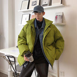 Men's Autumn Winter Coat Men's Stand Collar Cotton Coat with Solid Color