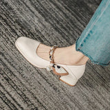 Nude Chunky Heel Mary Jane Shoes