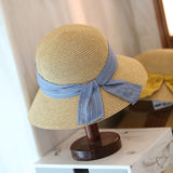 Straw Hat Dome Sunhat Summer Hat French Elegant Wide Brim Bucket Hat