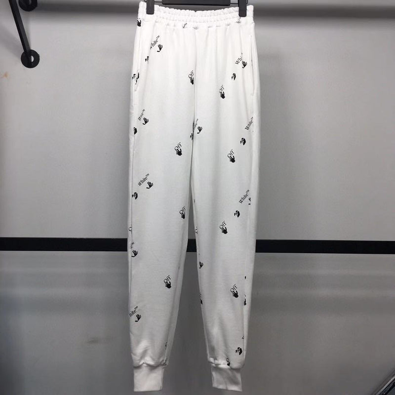 Off White Winter Pants Spring Full Body Printed Palm Pattern Casual Trousers