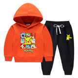 Children Pokemon Pikachu Hoodie & Pant Set Fleece Lined Padded Warm Keeping Sweatshirt Set