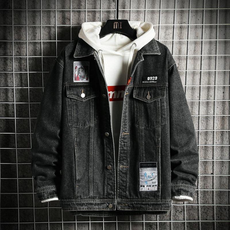Denim Jacket Men's Spring and Autumn Tops Autumn Retro Casual Large Size Loose Solid Color Men Denim Jacket