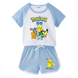 Children Pokemon Pikachu Tshirts & Shorts Short-Sleeved T-shirt Shorts Casual Sports Two-Piece Neutral