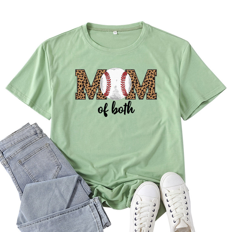 Boy Mama T Shirts Baseball Mama Leopard Print Letter Print T-shirt