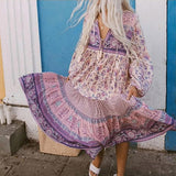 Beth Dutton Bohemian Dress Winter Autumn Midi Dresses Short Sleeve V-neck Printed Wide Hem Loose Dress Maxi Dress