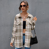 Beth Dutton Outfits Autumn and Winter Plaid Harajuku Cardigan Single-Breasted Long Sleeve Cotton Polo Collar Shirt