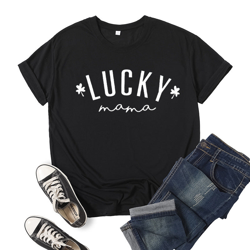 Boy Mama T Shirts Clover Lucky Mama Printed Short Sleeve T-shirt