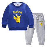 Children Pokemon Pikachu Hoodie & Pant Set Fleece Lined Padded Warm Keeping Winter Clothes Sweatershirt Suit