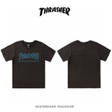 Thrasher T Shirt Summer Flame Thrasher Loose Short Sleeve Men's Round Neck Pullover