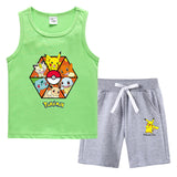 Children Pokemon Pikachu Tshirts & Shorts Summer Vest Middle Pants Sports Casual Thin Two Pieces