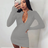 Nina Parker Dresses Solid Color Zipper Slim Fit Sexy Dress