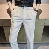Men Trousers Solid Color Cropped Pants Boys Suit Pants