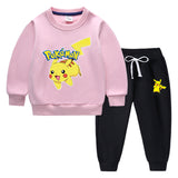 Children Pokemon Pikachu Hoodie & Pant Set Fleece Lined Padded Warm Keeping Winter Clothes Sweatershirt Suit