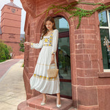 Beth Dutton Bohemian Dress Winter Autumn Midi Dresses Embroidered French Dress Square Collar Midi Dress