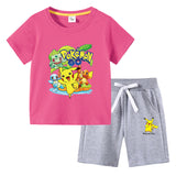 Children Pokemon Pikachu Tshirts & Shorts Cotton Short Sleeve Shorts Two Pieces Neutral