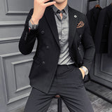 Double Brewed Seersucker Suit Men's Suit Set Slim Striped Casual