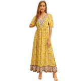 Beth Dutton Bohemian Dress Summer Spring Midi Dresses Short Sleeve V-neck Floral Dress