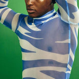 Transparent Shirt for Men Zebra Stripes Fashionable See-through Turtleneck T-shirt