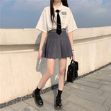 Gothic Lolita Harajuku Style Clothing College Style JK Short Sleeve White Shirt Gray Pleated Skirt Suit