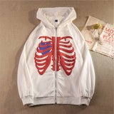 Skull Hoodie Fall/Winter Hooded Cardigan Sweater Women Loose Skull Print Zip Long Sleeve Coat