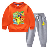Children Pokemon Pikachu Hoodie & Pant Set Fleece Lined Padded Warm Keeping Winter Clothes Sweatershirt Suit