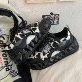 Cow Print Hey Dude Shoes Thick-Soled White Shoes for Female Students Fashion Sports Board Shoes
